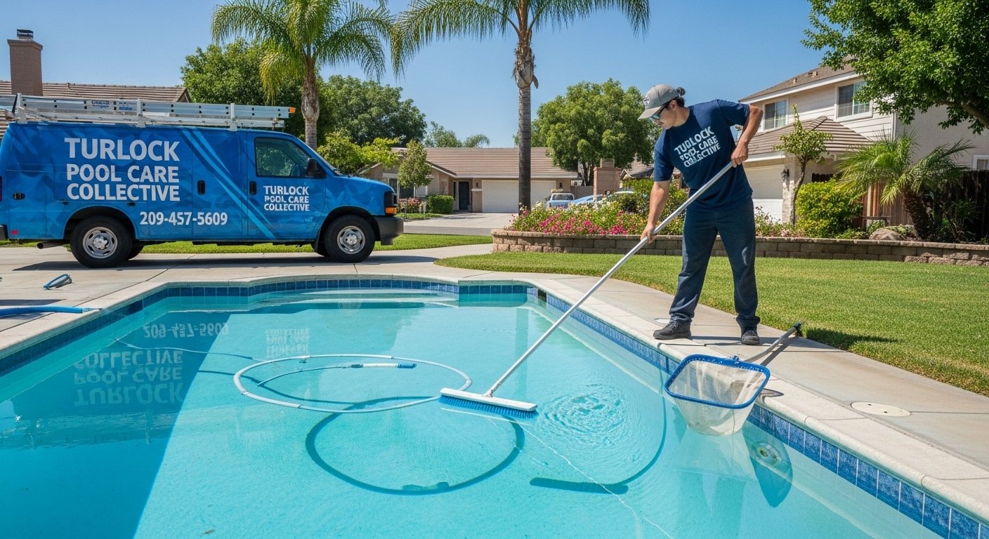 Routine pool maintenance visit in Turlock, CA